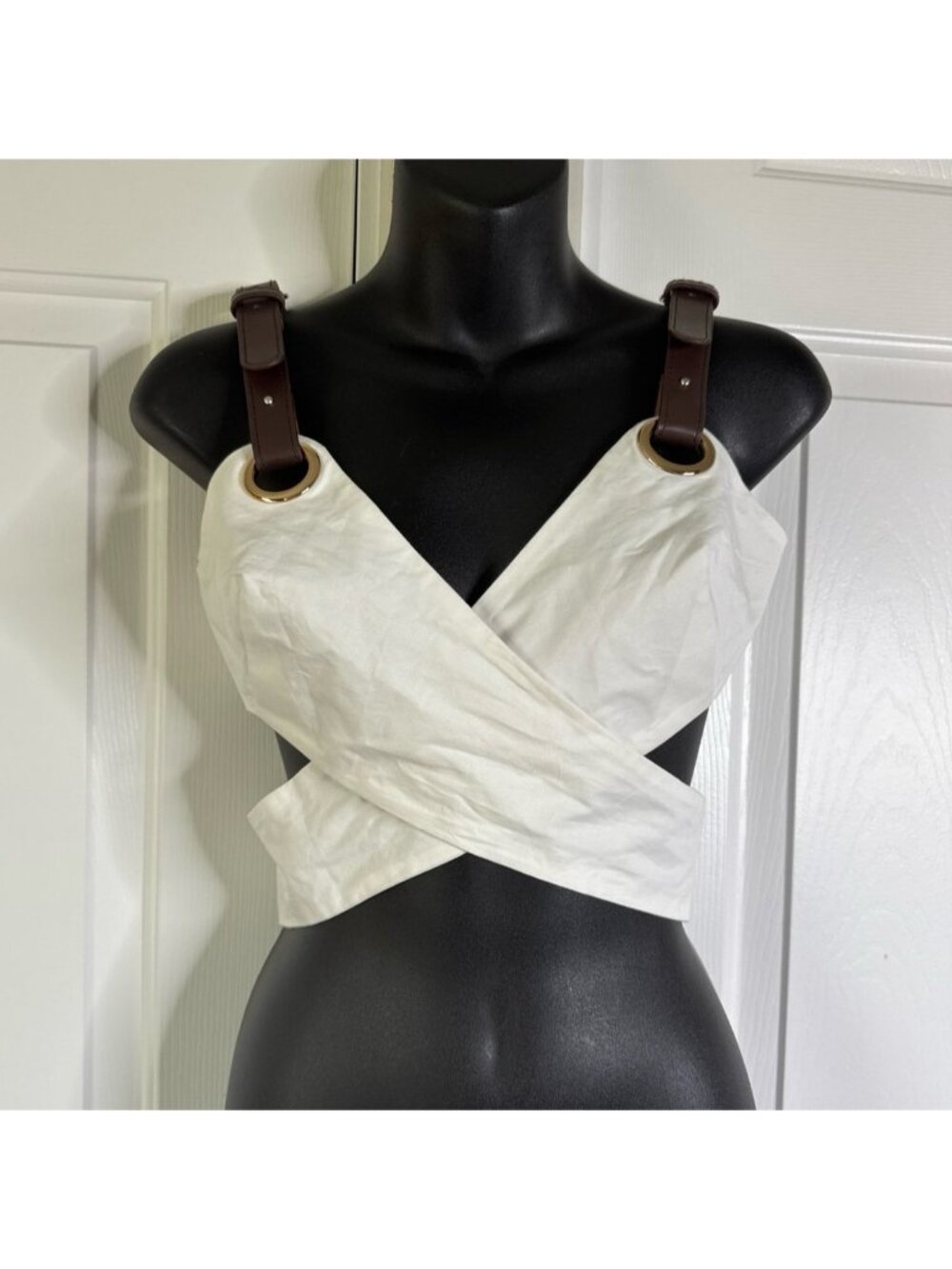 Micas Faux Leather Cut Out Cami Top XS